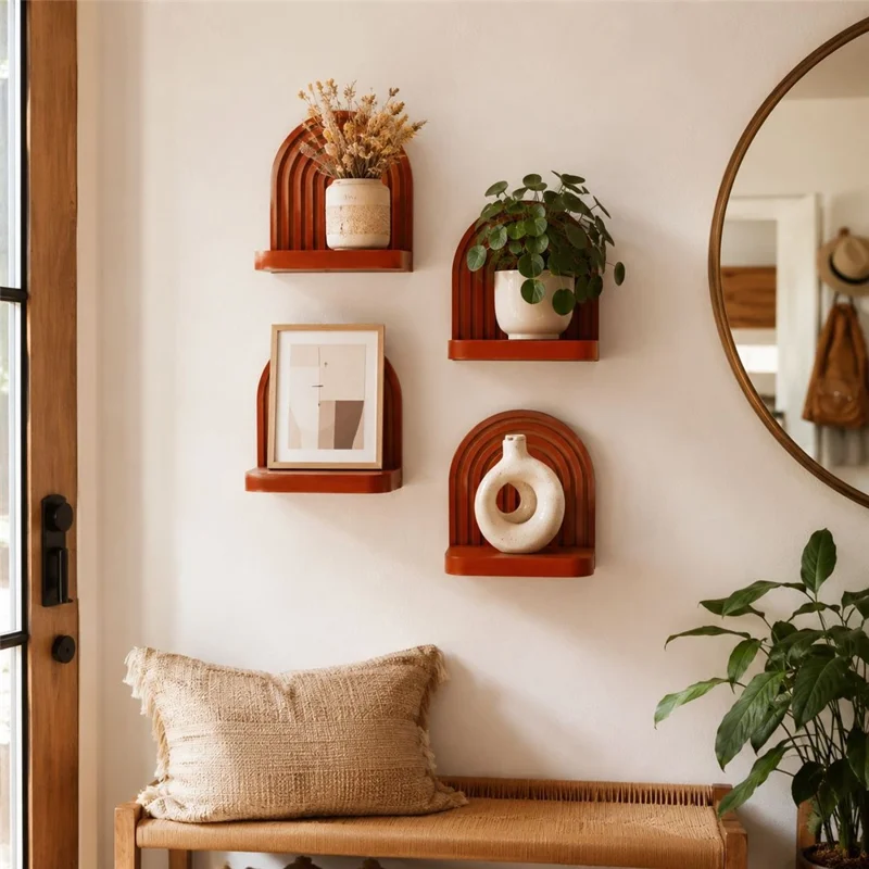 Solid Wood Arched Wall Shelf Display Rack Plant Wall Mount for Home Decor - ms12577