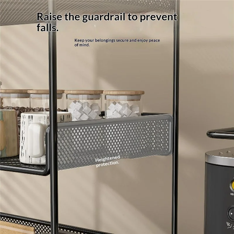 Size L 3-Tier Iron Storage Rack with Wheels Open Mesh Design for Home, 40 x 20 x 57cm - Black