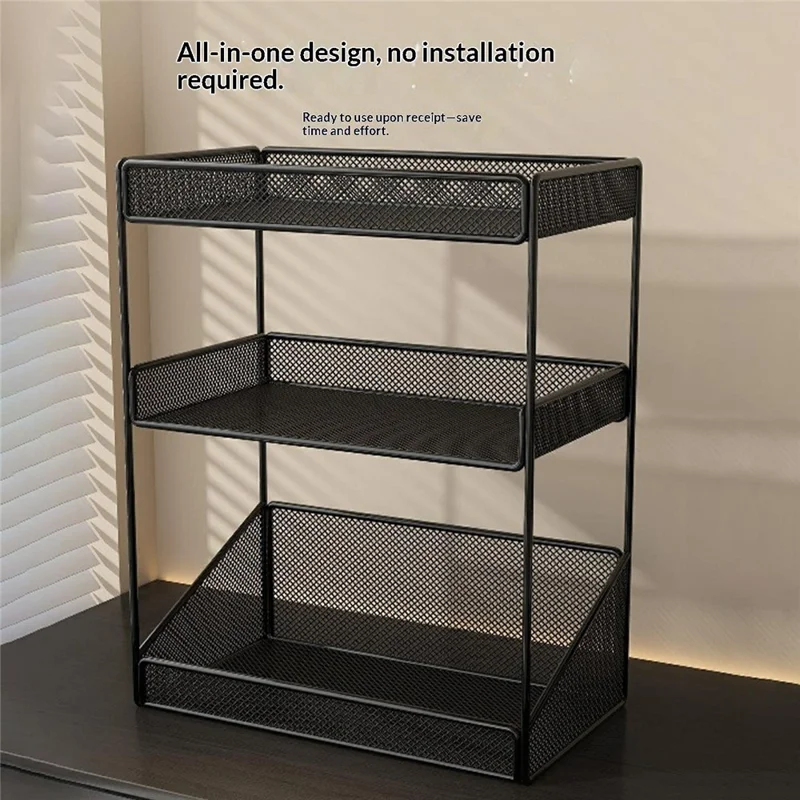 Size L 3-Tier Iron Storage Rack with Wheels Open Mesh Design for Home, 40 x 20 x 57cm - Black