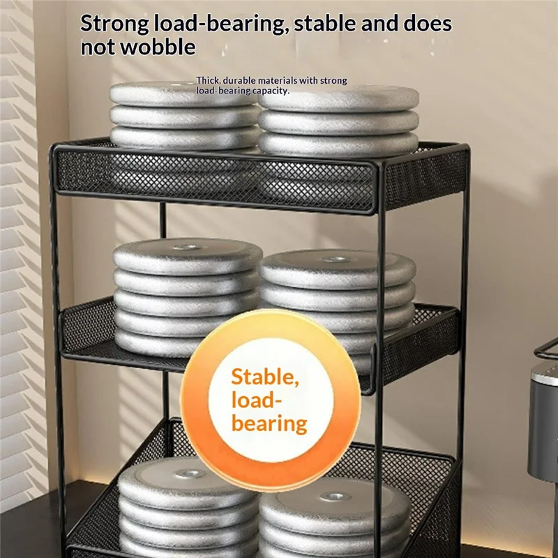 Size L 3-Tier Iron Storage Rack with Wheels Open Mesh Design for Home, 40 x 20 x 57cm - Black