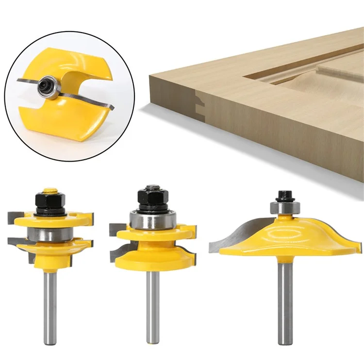 Conjunto de 3 Brocas para Router com Haste de 1/4" para Marcenaria, Cortador de Madeira, Gravação e Fresagem