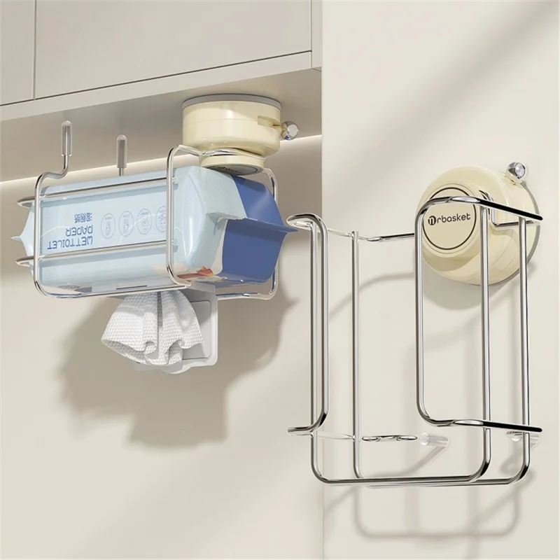 Tissue Box Holder Rack Suction Cup No Drill Installation PET + Stainless Steel Hollow Design for Kitchen Bathroom - Light Yellow