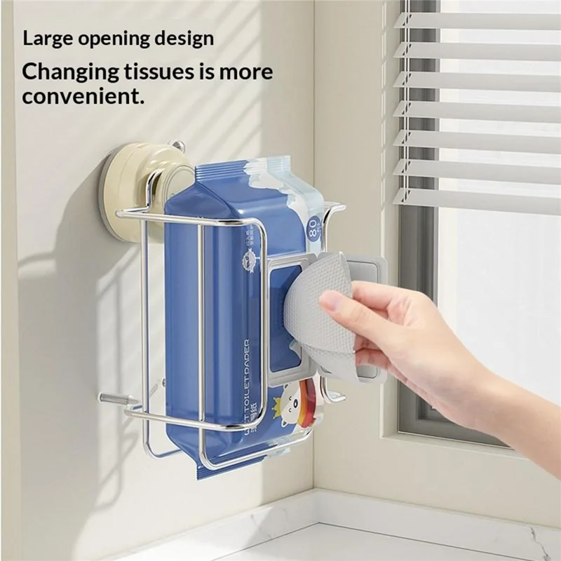 Tissue Box Holder Rack Suction Cup No Drill Installation PET + Stainless Steel Hollow Design for Kitchen Bathroom - Light Yellow