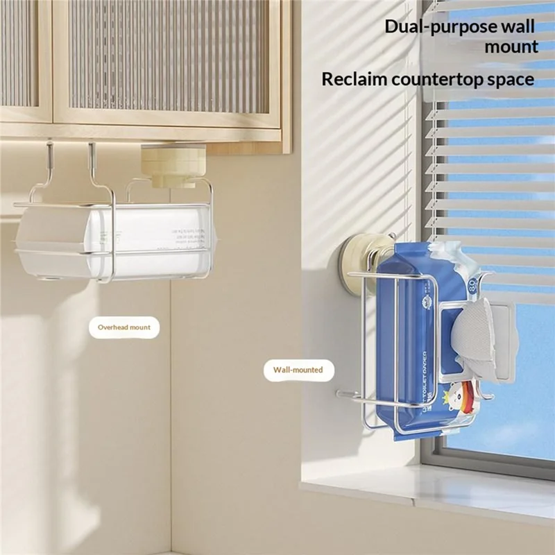 Tissue Box Holder Rack Suction Cup No Drill Installation PET + Stainless Steel Hollow Design for Kitchen Bathroom - Light Yellow