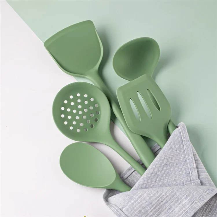 5Pcs / Set Kitchen Utensils Silicone Spatula Ladle Rice Spoon Kitchen Cooking Tools Kit (FDA Certificated, BPA Free)