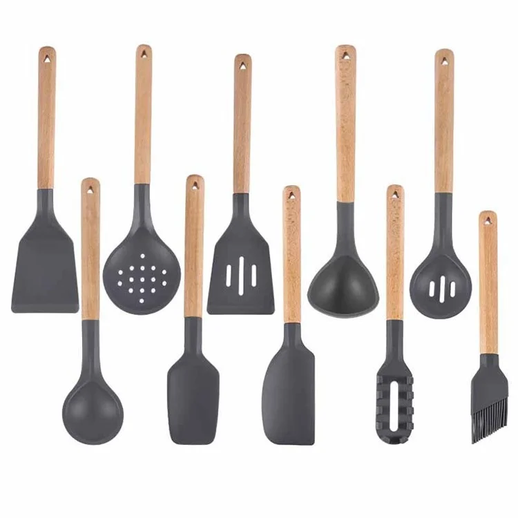 10Pcs / Set Silicone Cooking Utensils Spatula Filter Spoon Brush Cutlery Kit Kitchen Cookware (BPA-Free, FDA Certified)