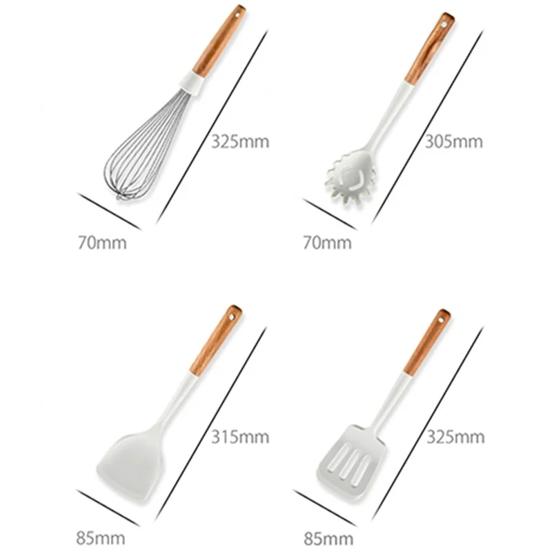 DS11209 12Pcs / Set Silicone Cooking Utensils Spatula Filter Spoon Brush Whisk Kitchen Cookware Kit (BPA-Free, FDA Certified)
