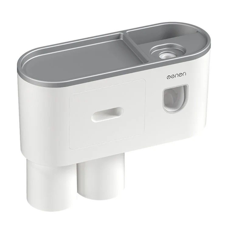 MENGNI Porte-brosse à dents mural de salle de bain avec 2 tasses, distributeur de dentifrice amovible, 4 emplacements pour brosse - Gris