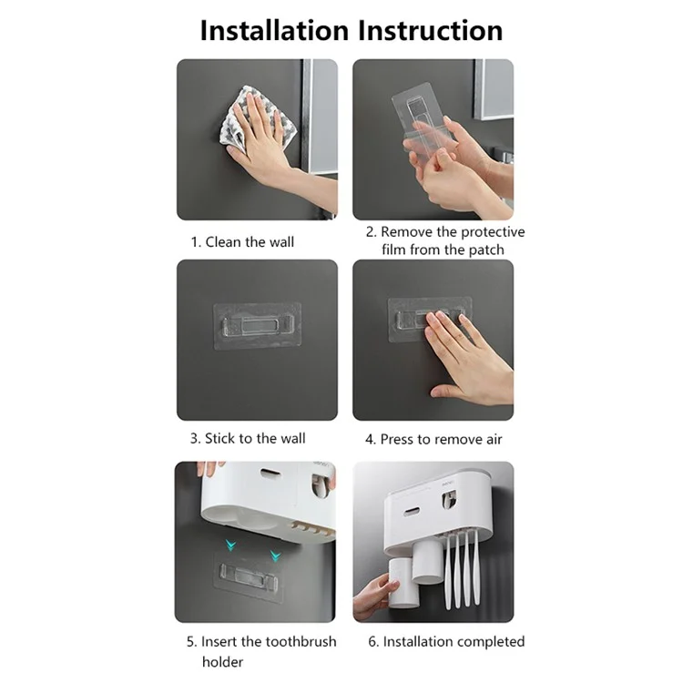 MENGNI Porte-brosse à dents mural de salle de bain avec 2 tasses, distributeur de dentifrice amovible, 4 emplacements pour brosse - Gris