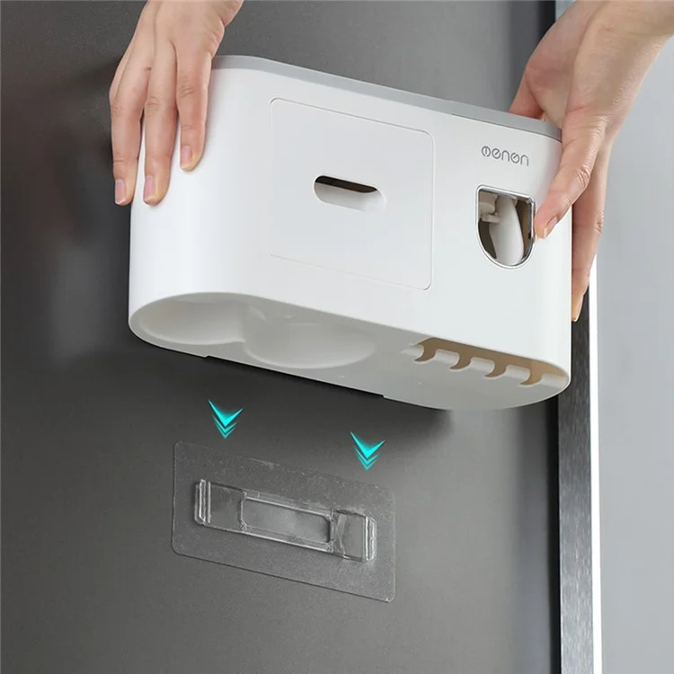 MENGNI Porte-brosse à dents mural de salle de bain avec 2 tasses, distributeur de dentifrice amovible, 4 emplacements pour brosse - Gris
