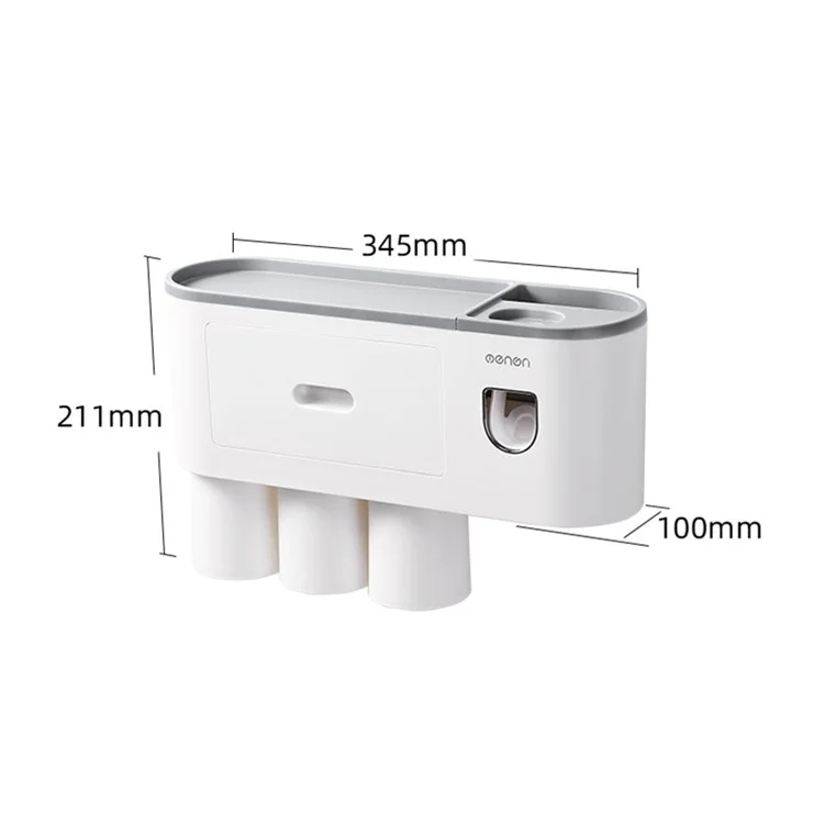 Soporte de cepillo de dientes montado en la pared MENGNI con dispensador de pasta de dientes, 4 ranuras para cepillos para baños - Gris