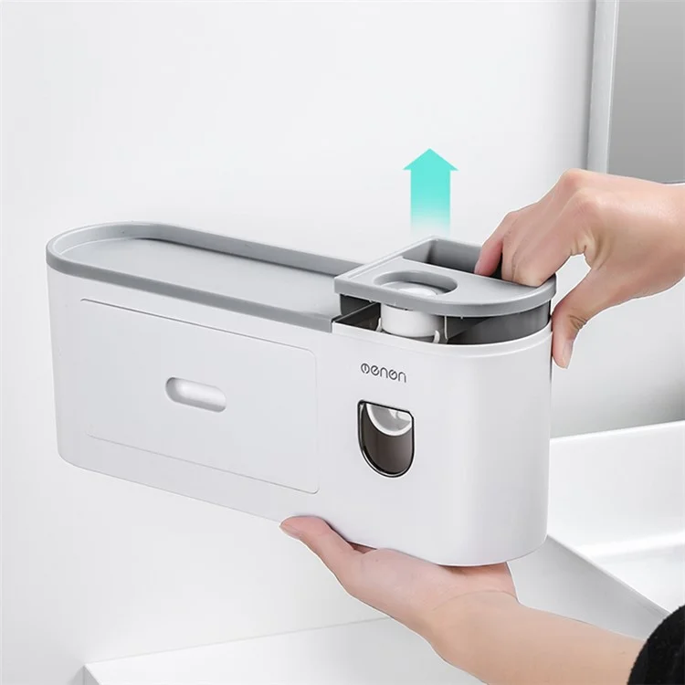 Soporte de cepillo de dientes montado en la pared MENGNI con dispensador de pasta de dientes, 4 ranuras para cepillos para baños - Gris