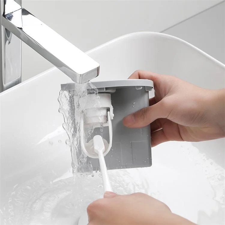 Soporte de cepillo de dientes montado en la pared MENGNI con dispensador de pasta de dientes, 4 ranuras para cepillos para baños - Gris