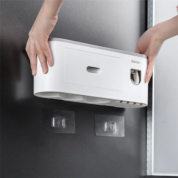 Soporte de cepillo de dientes montado en la pared MENGNI con dispensador de pasta de dientes, 4 ranuras para cepillos para baños - Gris