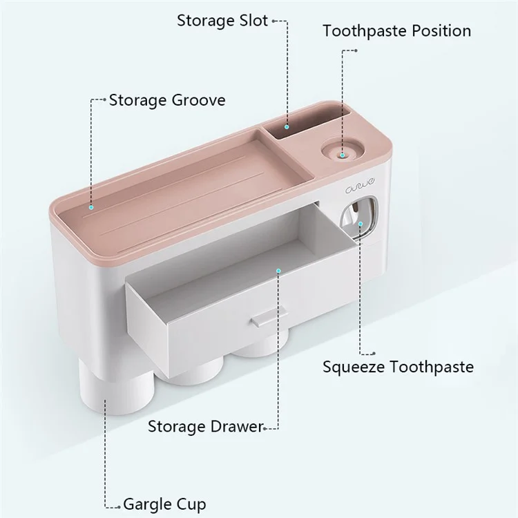 ASWEI A1909 3 Cups Toothbrush Holder Wall Mounted with Toothpaste Dispenser, Tray, Drawer, and 3 Brush Slots for Bathrooms - Blue