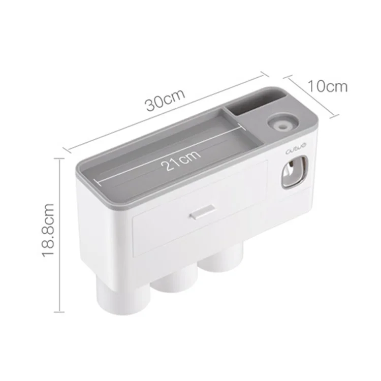 ASWEI A1909 3 Cups Toothbrush Holder Wall Mounted with Toothpaste Dispenser, Tray, Drawer, and 3 Brush Slots for Bathrooms - Blue