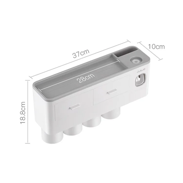 ASWEI A1910 Baños Montado en la Pared 4 Tazas Soporte de Cepillo de Dientes con Dispensador de Pasta de Dientes, Bandeja, 2 Cajón, 4 Ranura de Cepillo - Azul