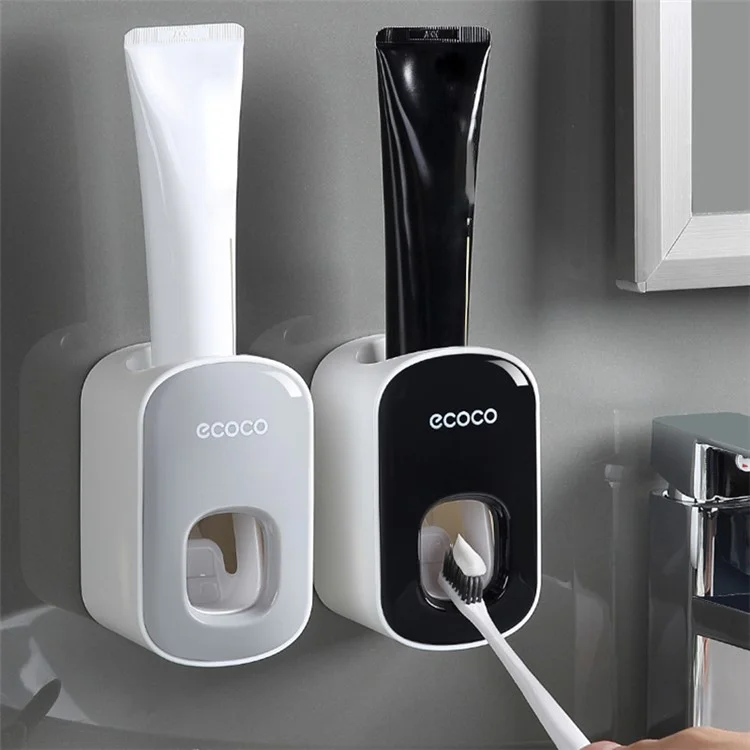 Dispensador de pasta de dientes montado en la pared ECOCO para baño, exprimidor automático de pasta de dientes para niños y adultos - Negro