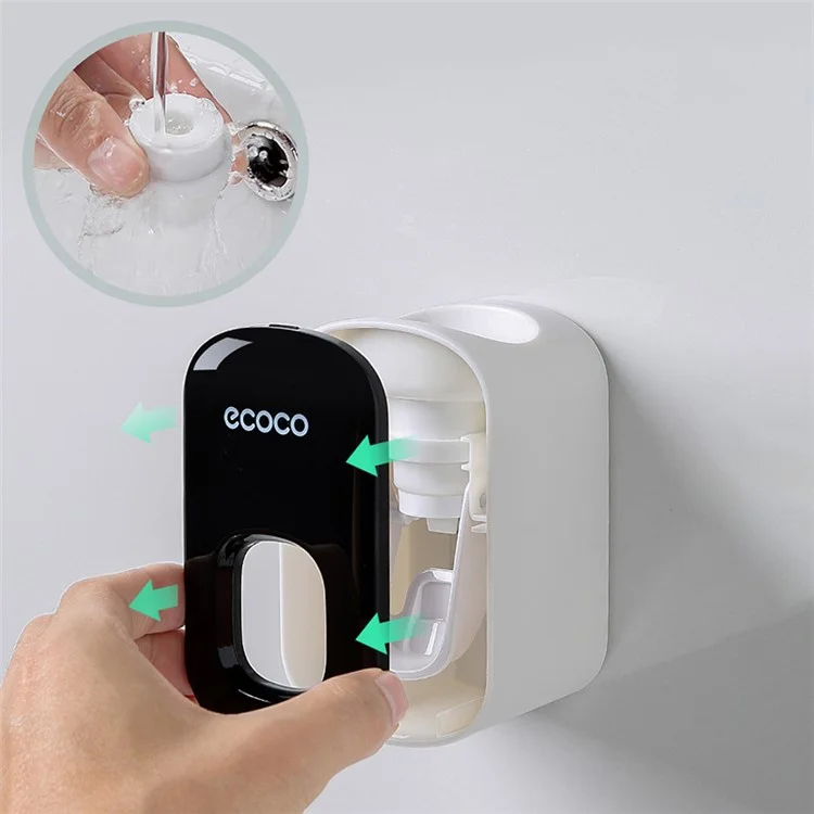 Dispensador de pasta de dientes montado en la pared ECOCO para baño, exprimidor automático de pasta de dientes para niños y adultos - Negro