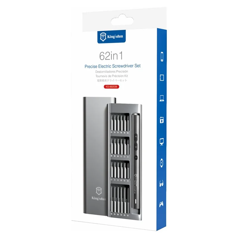 KING'SDUN 62-in-1 Handheld Screwdriver Set with 48 Bits Portable Metal Precision Screwdriver with LED Light