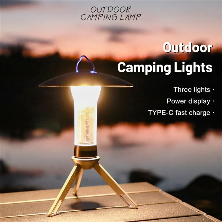USB -wiederaufladbare Tischleuchte Laternenlampe Wasserdichtes Notfall Für Campen, Wandern, Angeln, Stromausfall - Schwarz