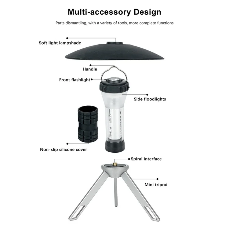 USB -wiederaufladbare Tischleuchte Laternenlampe Wasserdichtes Notfall Für Campen, Wandern, Angeln, Stromausfall - Schwarz
