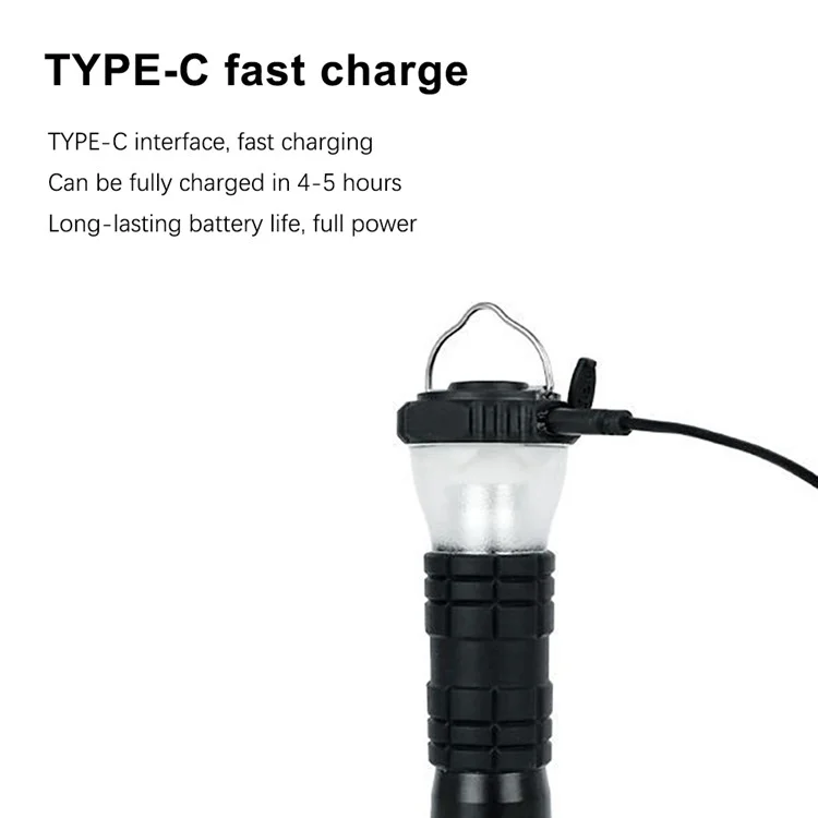 USB -wiederaufladbare Tischleuchte Laternenlampe Wasserdichtes Notfall Für Campen, Wandern, Angeln, Stromausfall - Schwarz