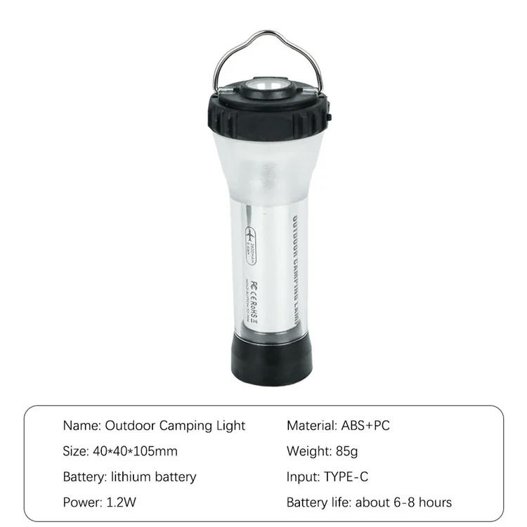 USB -wiederaufladbare Tischleuchte Laternenlampe Wasserdichtes Notfall Für Campen, Wandern, Angeln, Stromausfall - Schwarz