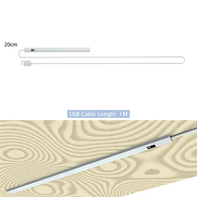 1469 20cm Gesture Sensor LED Bar Light Self-adhesive USB Night Light Infrared Induction Cabinet Lamp - Pure White