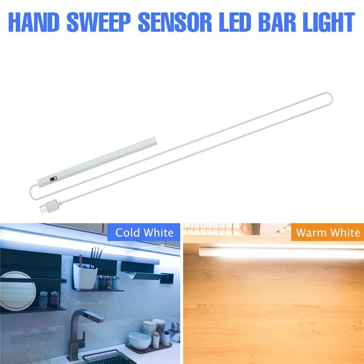 1469 20cm Gesture Sensor LED Bar Light Self-adhesive USB Night Light Infrared Induction Cabinet Lamp - Pure White