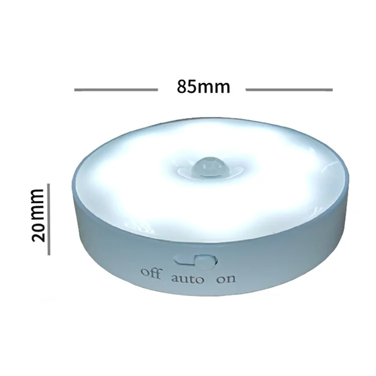 USB Rechargeable Cabinet Bedside Round Lamp Magnetic Human Body Sensor LED Night Light - Cold White