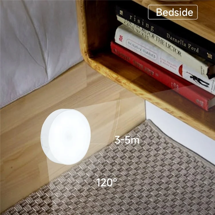 USB Rechargeable Cabinet Bedside Round Lamp Magnetic Human Body Sensor LED Night Light - Cold White