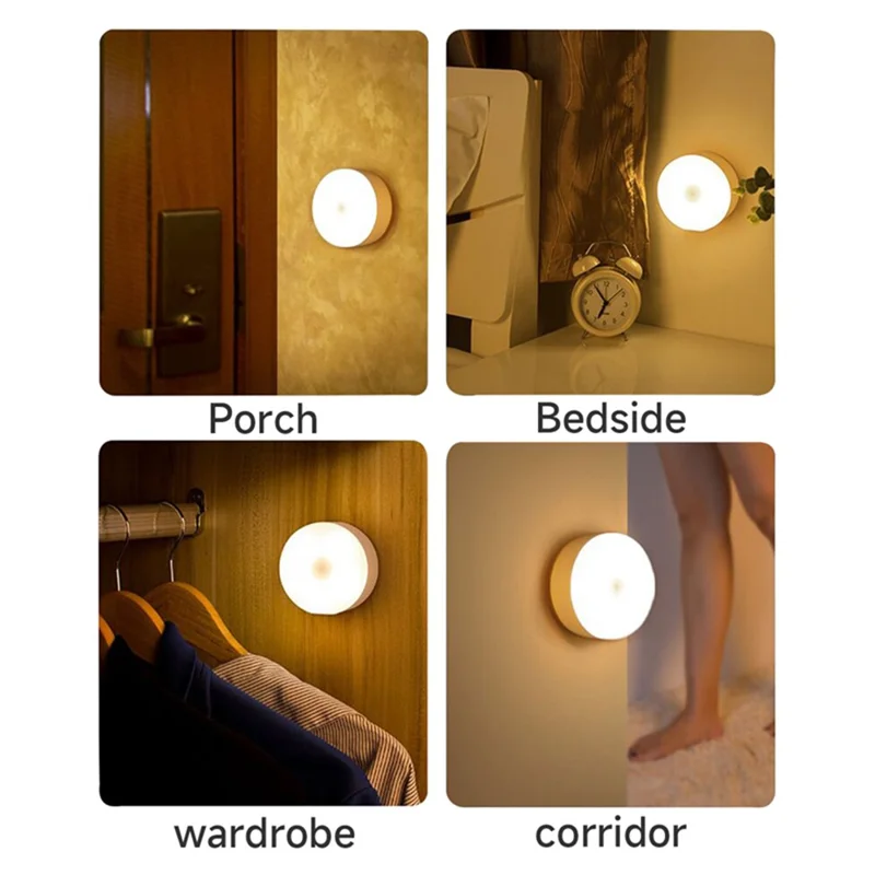 USB Rechargeable Cabinet Bedside Round Lamp Magnetic Human Body Sensor LED Night Light - Cold White