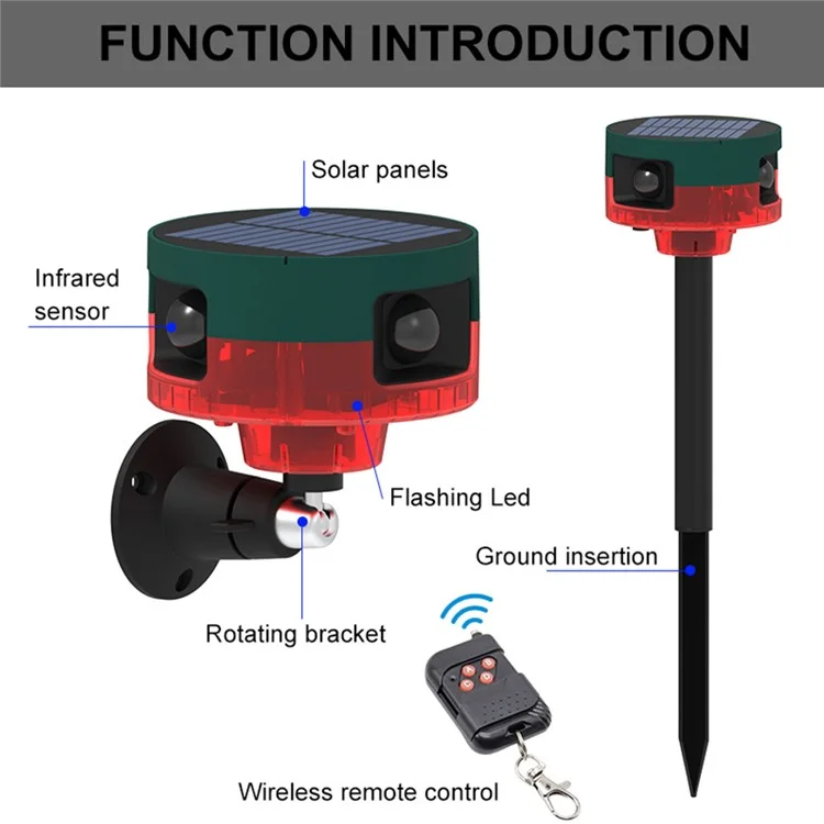 N911S Outdoor Solar Repeller Remote Infrared Human Sensor Recordable Animal Repeller Warning Light - Red