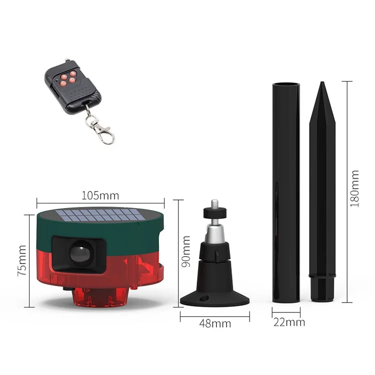 N911S Outdoor Solar Repeller Remote Infrared Human Sensor Recordable Animal Repeller Warning Light - Red