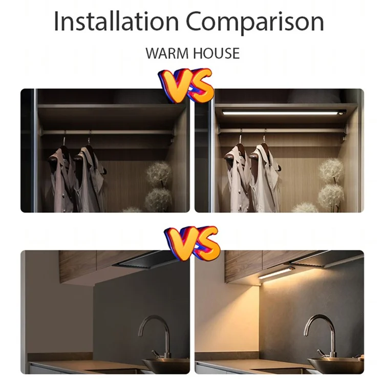 MZ-L1005 20CM LED Éclairage de meuble à détecteur de mouvement Ultra-mince Bande lumineuse d'armoire Lampe rechargeable Éclairage magnétique de plan de travail de cuisine - Noir 