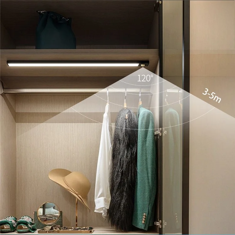 MZ-L1005 60CM Smart LED Motion Sensor Cabinet Strip Light Self-Adhesive Closet Lamp Wardrobe Lighting Night Light - Negro