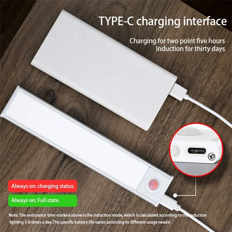 MZ-L1005 60CM Smart LED Motion Sensor Cabinet Strip Light Self-Adhesive Closet Lamp Wardrobe Lighting Night Light - Negro