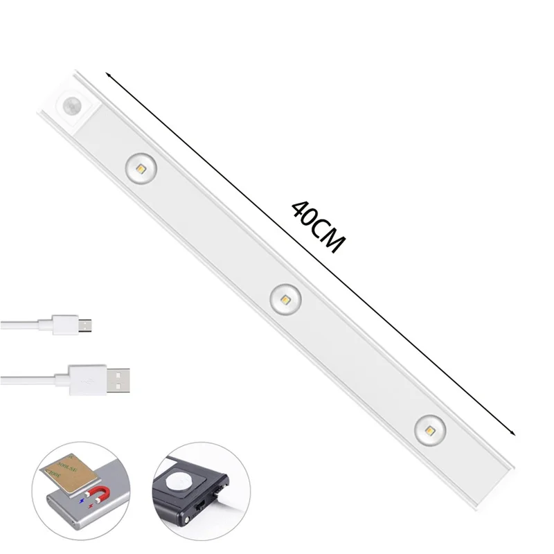 MZ-1602 40CM Human Motion Sensing Cabinet Strip Light Wardrobe Lighting Smart Night Light Self-Adhesive Closet Lamp - Silver