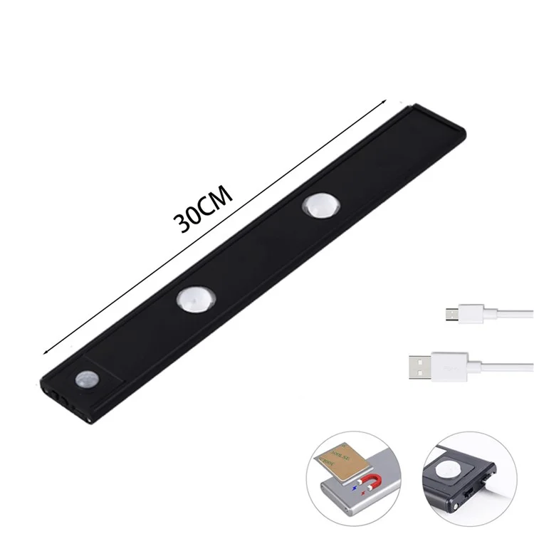 MZ-1602 30CM Smart LED Human Motion Sensing Night Light Self-Adhesive Closet Lamp Cabinet Strip Light for Wardrobe - Preto