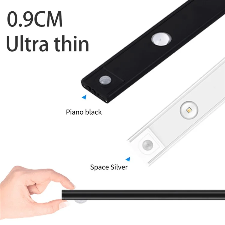 MZ-1602 30CM Smart LED Human Motion Sensing Night Light Self-Adhesive Closet Lamp Cabinet Strip Light for Wardrobe - Preto