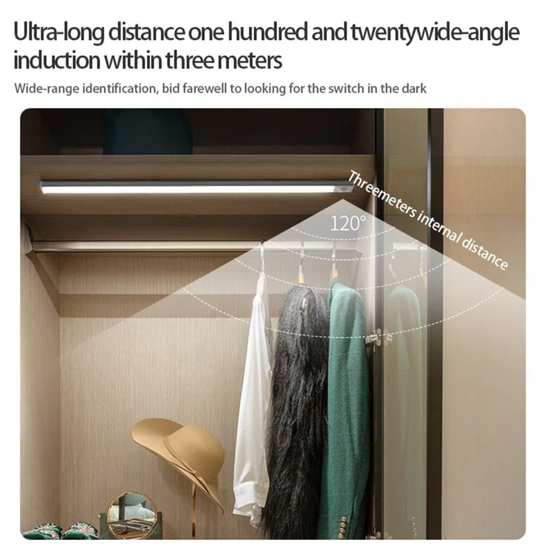 MZ-L1005 30cm Intelligent Human Sensing Ultra Thin LED Light Magnetic Suction Wardrobe Light Strip - Black