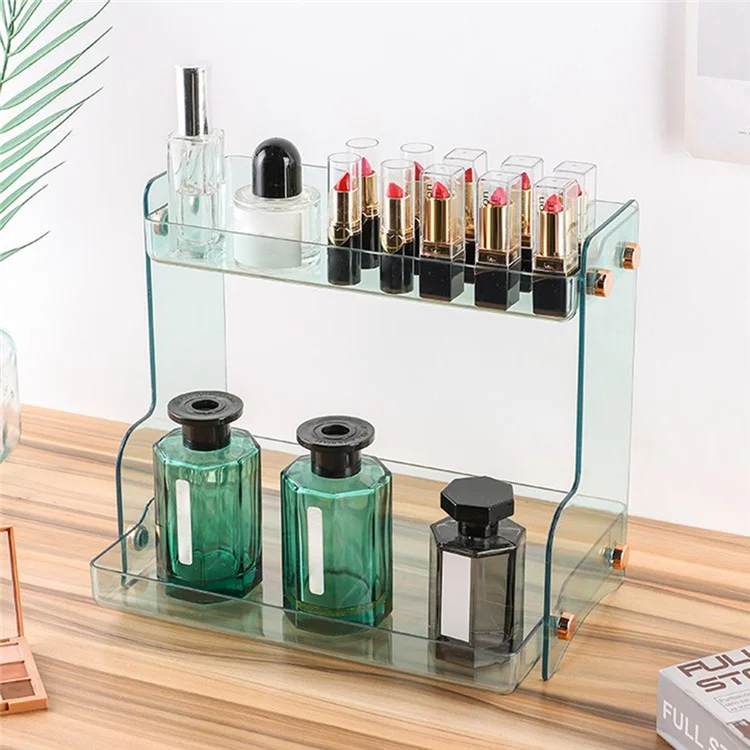 Étagère de rangement pour cosmétiques en PET+ABS avec montage mural à deux niveaux, présentoir pour parfums - Vert
