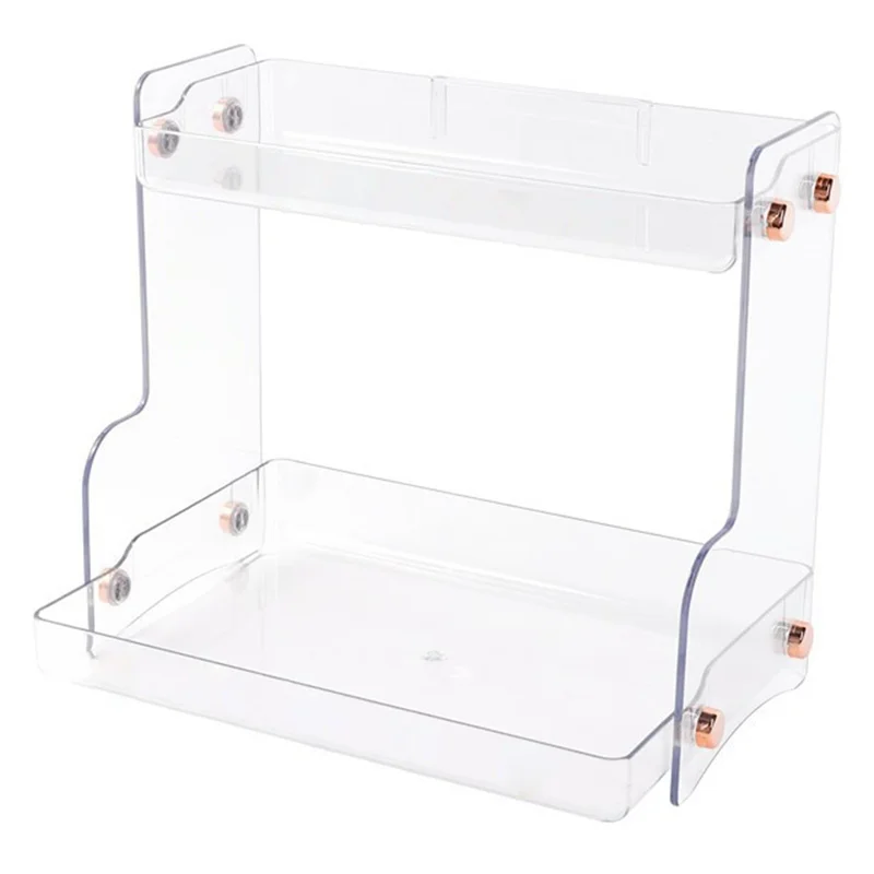Cosmetic Storage Rack Organizer PET+ABS Wall Mount Dual Layer Makeup Perfume Display Shelf - Transparent