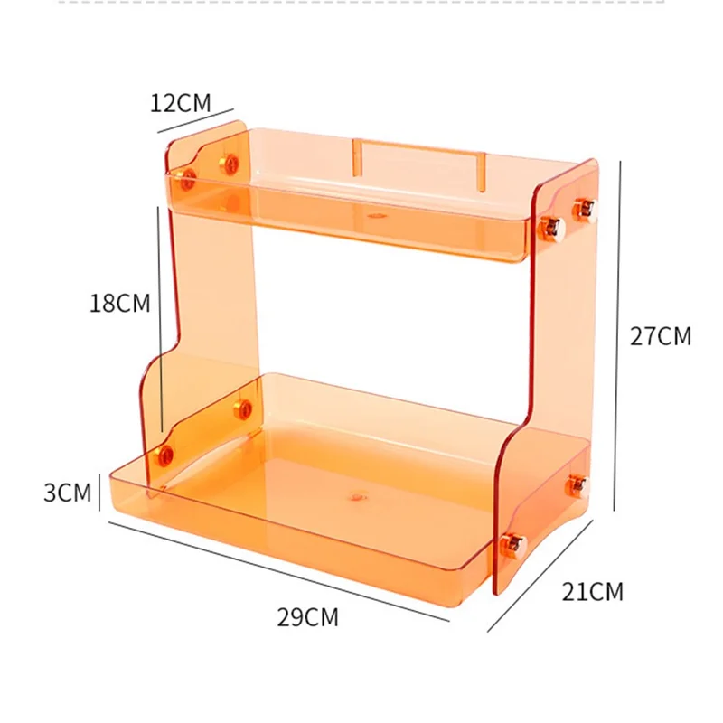Cosmetic Storage Rack Organizer PET+ABS Wall Mount Dual Layer Makeup Perfume Display Shelf - Transparent