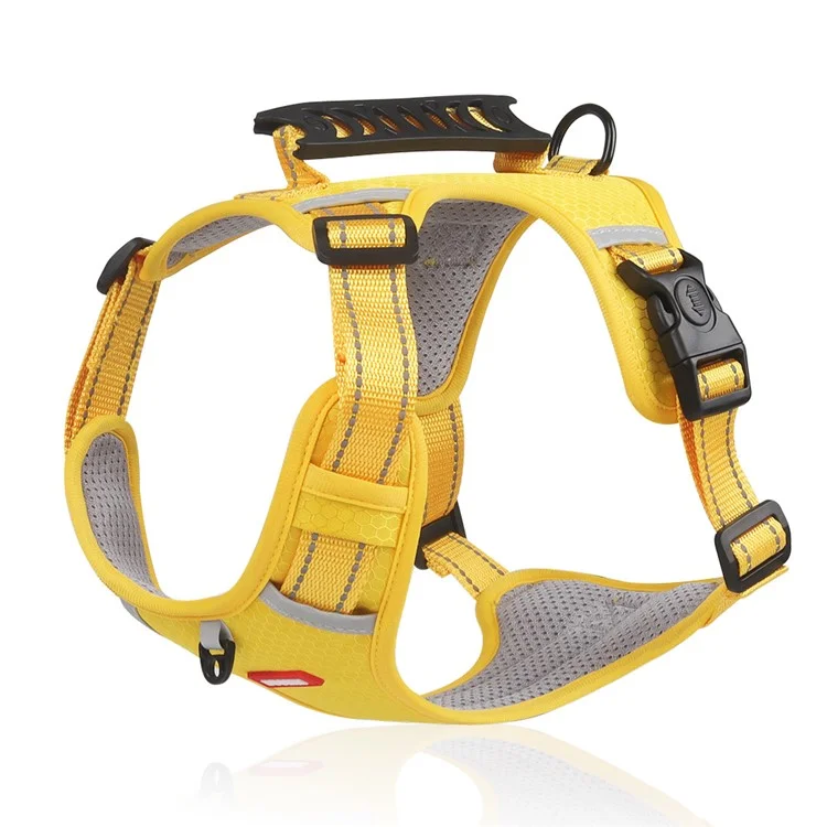 DUOMM HT-524 Arnês Respirável para Cães Reflexivo com Colete de Segurança e Alça de Controle ST - Amarelo / XS