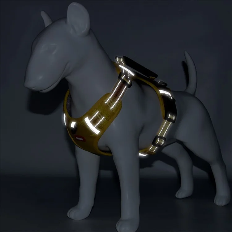 DUOMM HT-524 Arnês Respirável para Cães Reflexivo com Colete de Segurança e Alça de Controle ST - Amarelo / XS