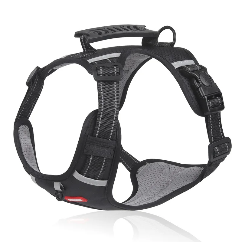 Arnês Respirável para Cães DUOMM HT-524 com Colete de Segurança Reflexivo e Alça de Controle - Preto / P
