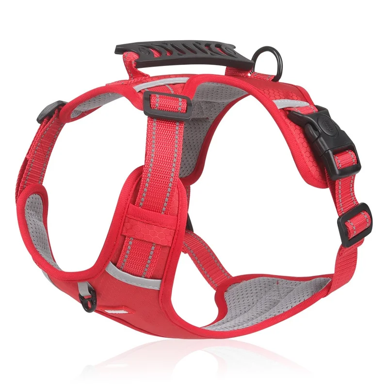 DUOMM HT-524 Atmungsaktiver Hundegeschirr mit Reflektoren, Sicherheitsweste mit Handgriff - Rot / M