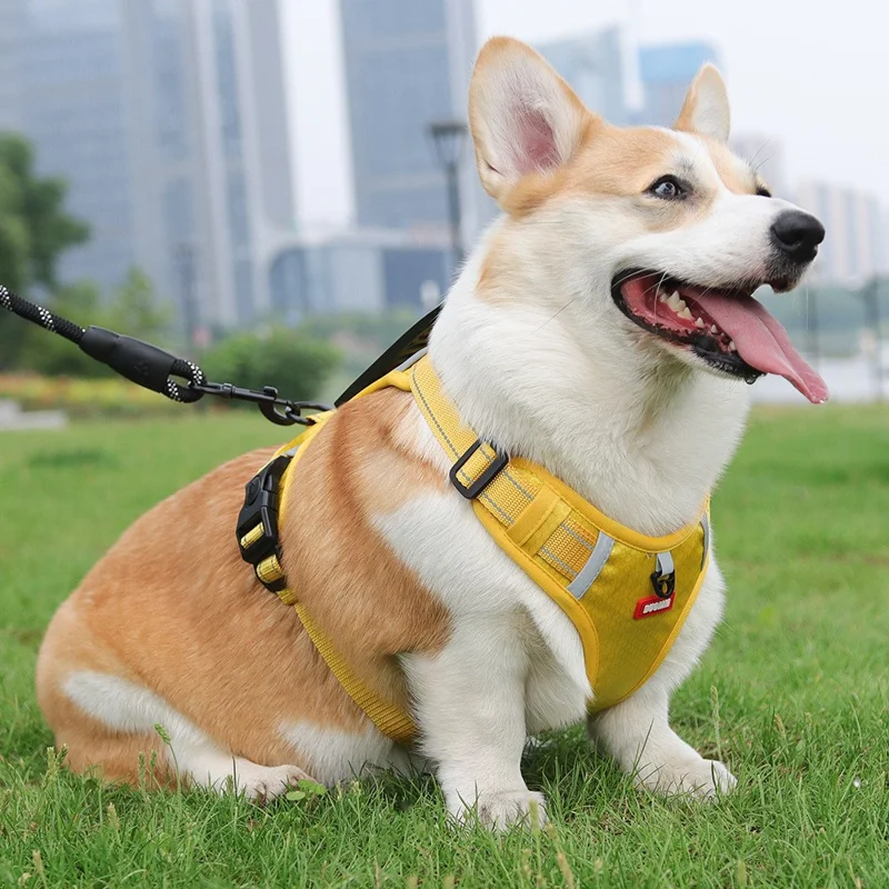 DUOMM HT-524 Breathable Pet Dog Harness Reflective Puppy Gift Safety Vest with Control Handle ST - Yellow / L